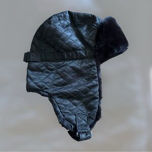 Black Faux Fur Ear Flap Winter Hat unisex